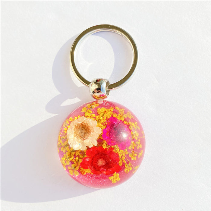 Wholesale Random Resin Amber Dried Flower Keychain MOQ≥12 JDC-KC-AWei002