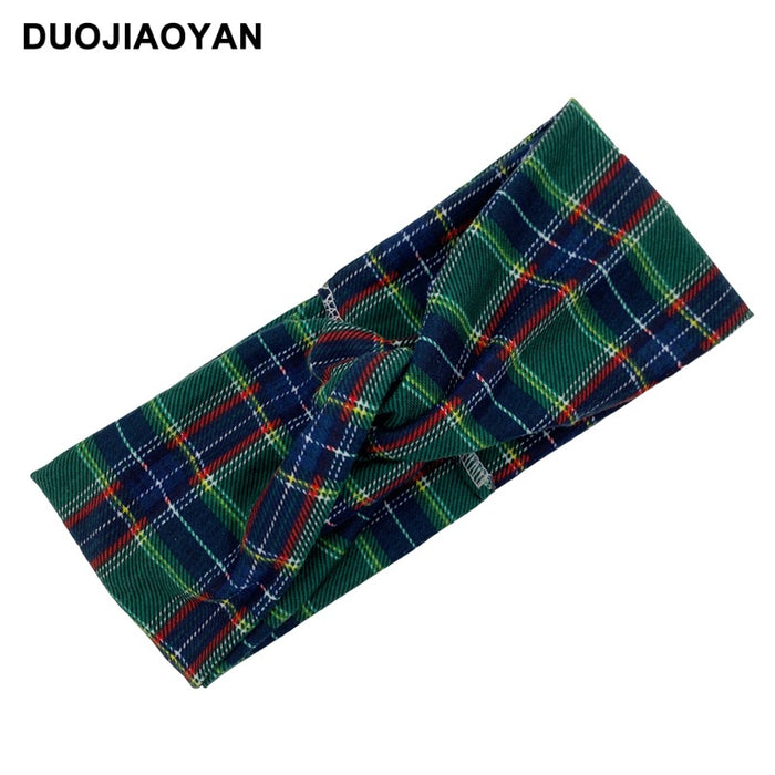 Wholesale Plaid Elastic Wide-Brimmed Fabric Headband MOQ≥3 JDC-HD-Jiaoy011