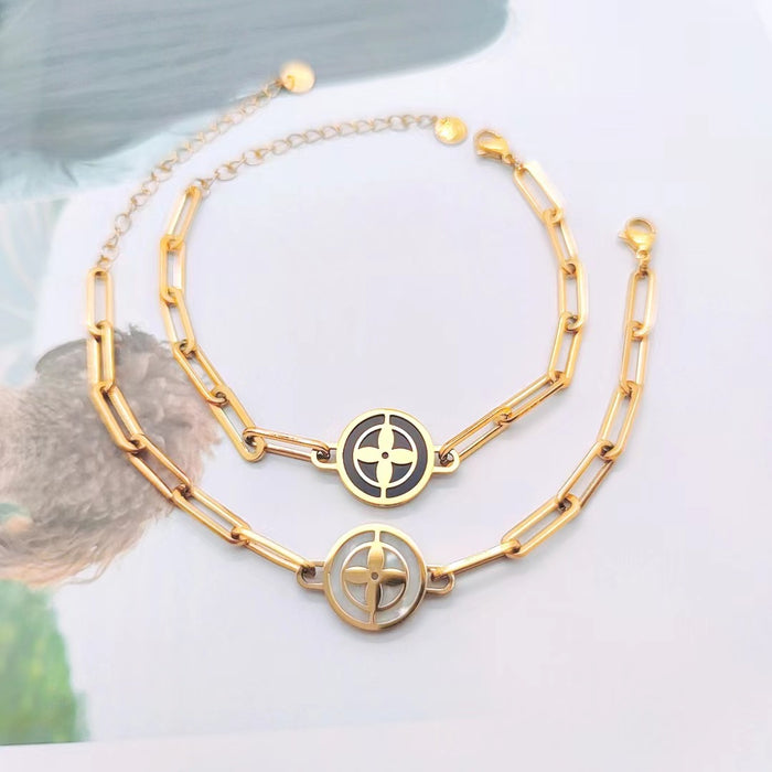 Wholesale Bracelet Titanium Steel Plated 18K Gold Four Leaf Clover (F) JDC-BT-DingP005