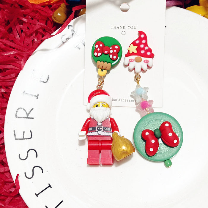 Wholesale Earrings Resin Christmas Cute Strawberry Santa Asymmetric (S) JDC-ES-Xingj022