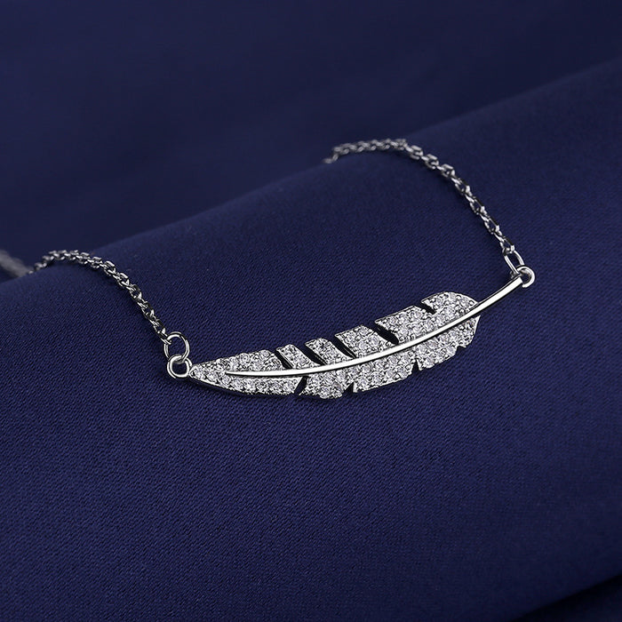 Wholesale Micro Inlaid Zirconium New Feather Clavicle Chain JDC-NE-BLX055