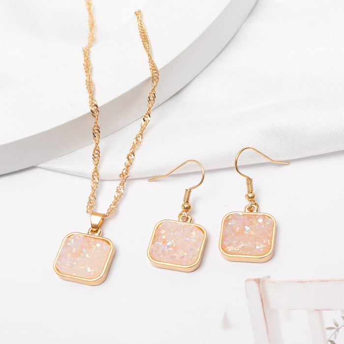 Wholesale Jewelry Resin Square Necklace Earrings JDC-ES-CM021