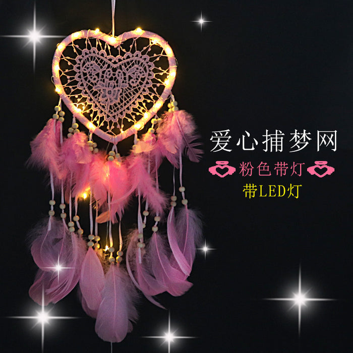 Wholesale Dream Catcher Feather Heart Shape Dream Catcher With LED Light JDC-DC-JY017