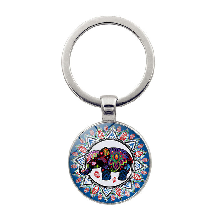 Wholesale Elephant Flower Pattern Zinc Alloy Glass Keychain JDC-KC-JiaY004