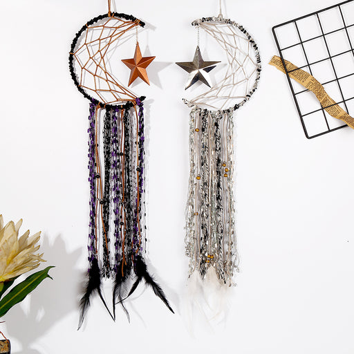 Jewelry WholesaleWholesale Moon Star Woven Feather Dreamcatcher MOQ≥2 JDC-DC-DYue003 Dreamcatcher 东悦 %variant_option1% %variant_option2% %variant_option3%  Factory Price JoyasDeChina Joyas De China