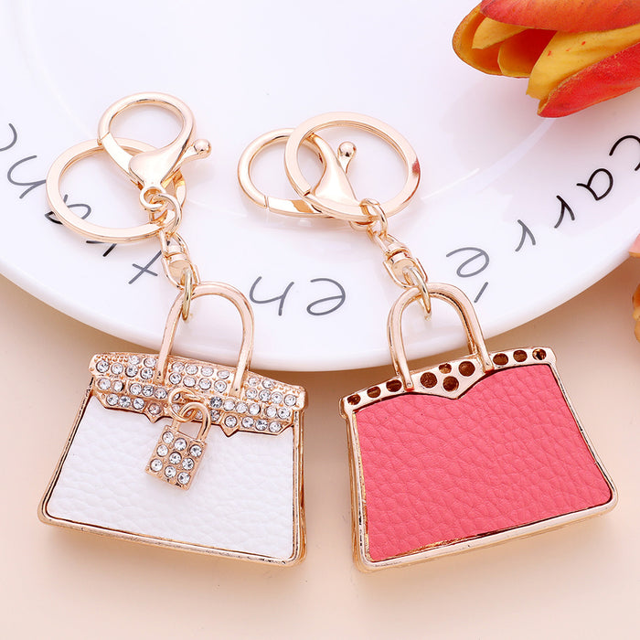 Wholesale Leather Rhinestone Bag Shape Alloy Keychain MOQ≥2 JDC-KC-ChaoK027