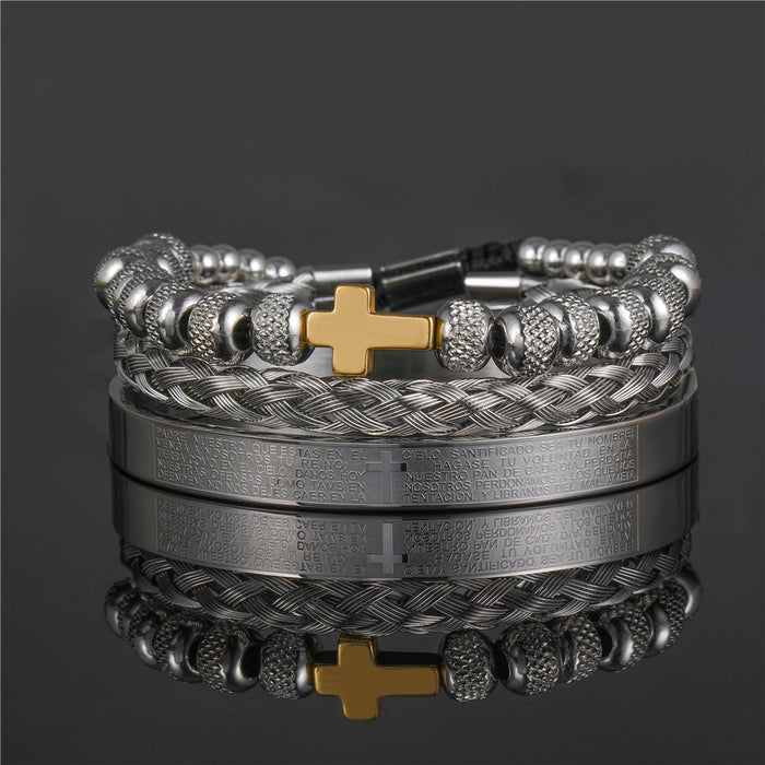 Wholesale Vintage Crown Braided Bracelet Roman Letter Stainless Steel JDC-BT-ZhuJ004