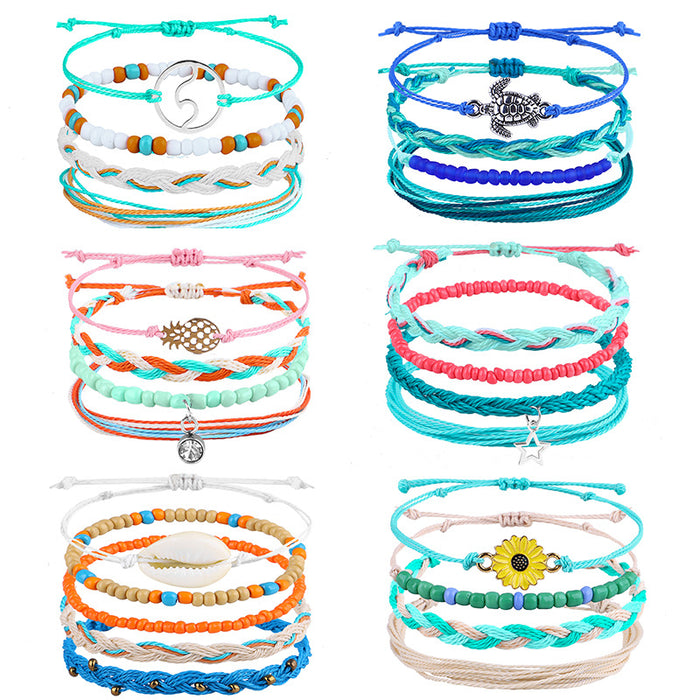 Wholesale Wax Thread Braided Rice Bead Bracelet Boho Daisy Sun Flower JDC-BT-QiuX007