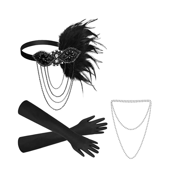 Wholesale Clothes Gatsby Party Feather Headband Pearl Necklace Set MOQ≥10 JDC-CTS-LangDao002