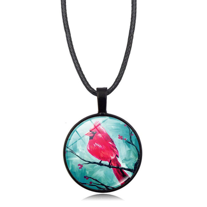 Wholesale Necklace Alloy Glass Piece Red Bird Time Stone Pendant Sweater Chain JDC-NE-HengX007