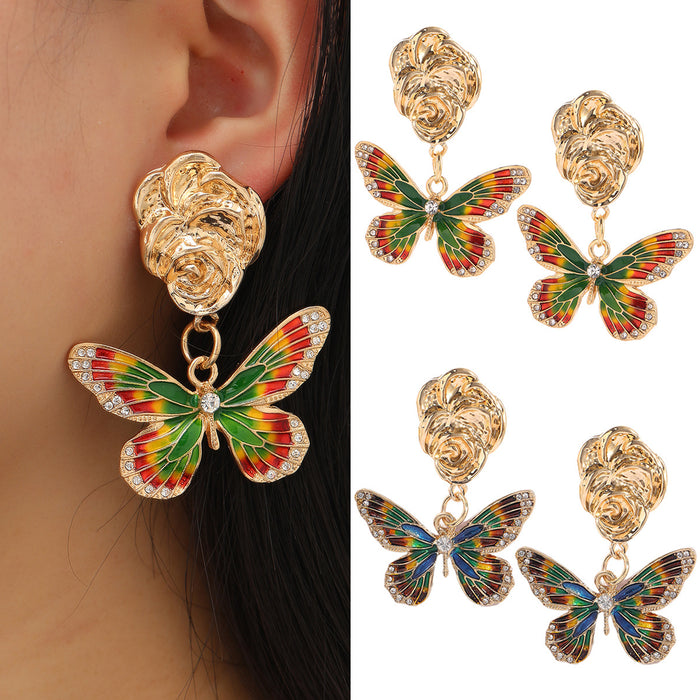 Wholesale Earrings Alloy Rhinestones Color Block Butterfly JDC-ES-JUYAO015