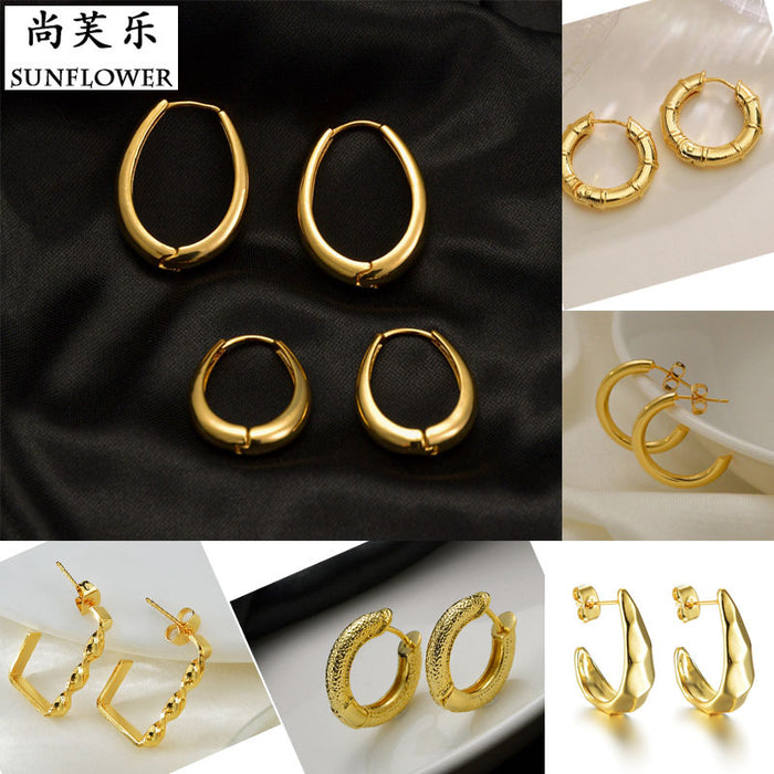 Jewelry WholesaleWholesale simple circle retro fashion copper gold-plated earrings JDC-ES-RXSFL010 Earrings 尚芙乐 %variant_option1% %variant_option2% %variant_option3%  Factory Price JoyasDeChina Joyas De China