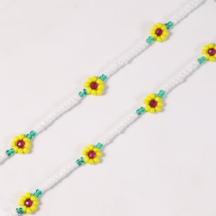 Wholesale Hand Beaded Flower Sunflower Rice Bead Necklace Bracelet Set JDC-BT-SYu003