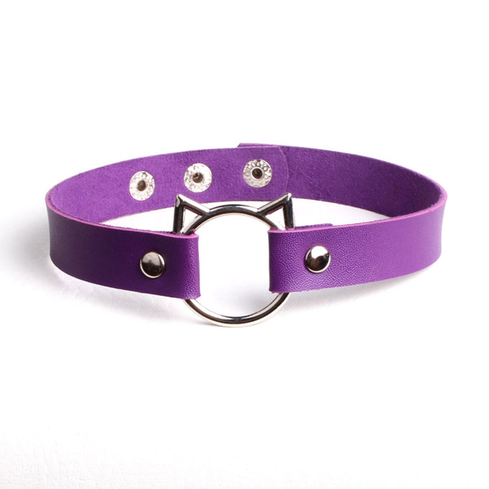 Wholesale trend cute cat head pu leather collar MOQ≥2 JDC-NE-HJ002