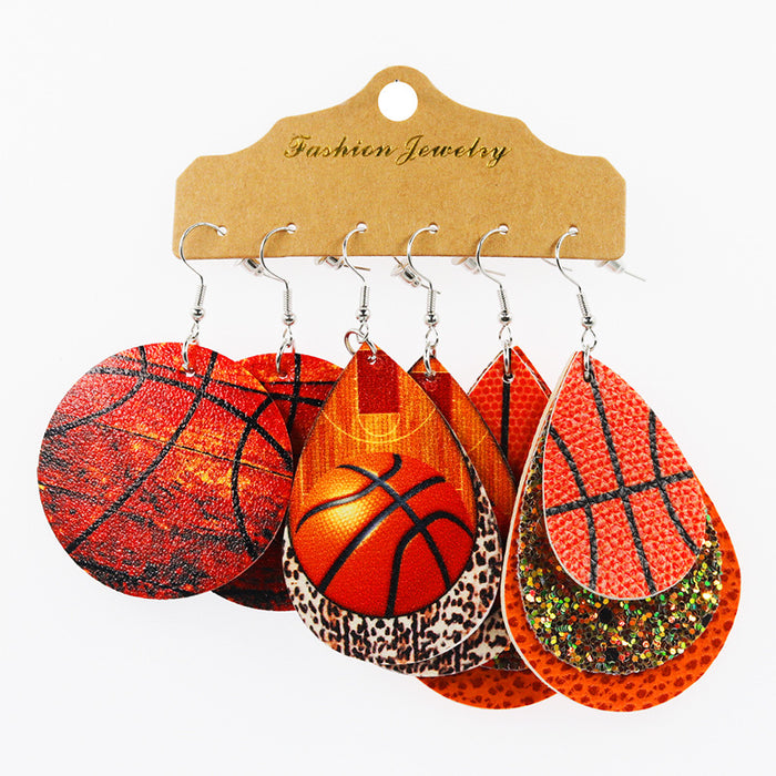 Wholesale Earrings Leather Football Basketball Ball Shape 3 Pairs Set MOQ≥2 JDC-ES-CCP001