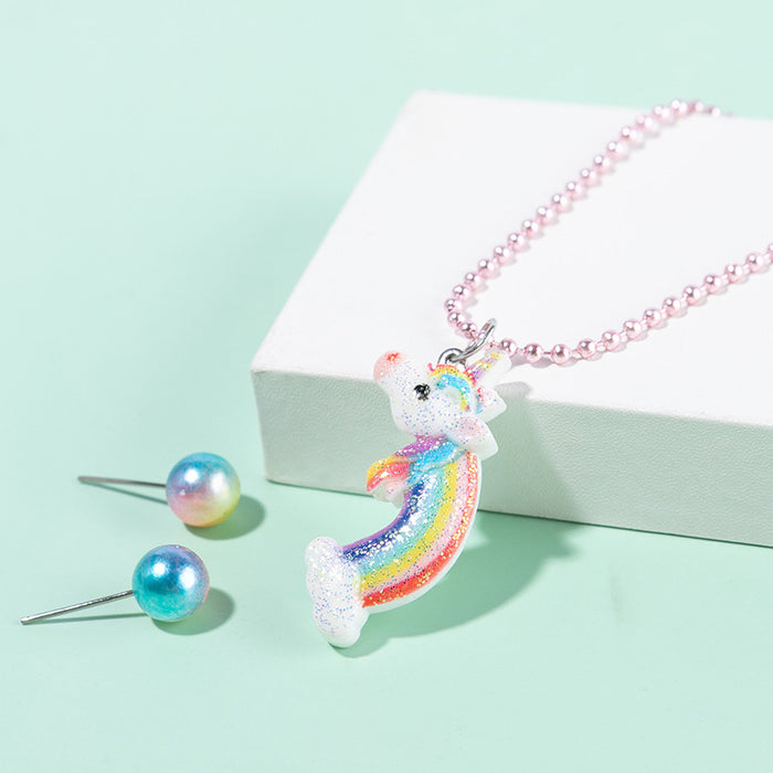 Jewelry WholesaleWholesale Fun Rainbow Kids Jewelry Set Resin Necklace + Ear Pins  MOQ≥3 JDC-ES- XLH008 Earrings 小螺号 %variant_option1% %variant_option2% %variant_option3%  Factory Price JoyasDeChina Joyas De China