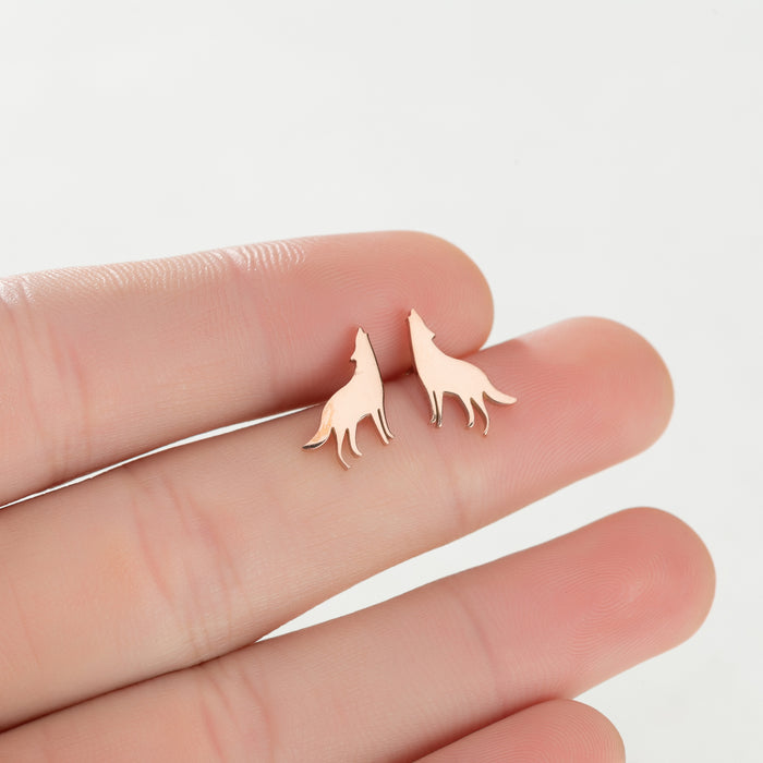 Wholesale Earrings Titanium Steel Animal Wolf Earrings Cartoon Cute Stud Earrings JDC-ES-JS007