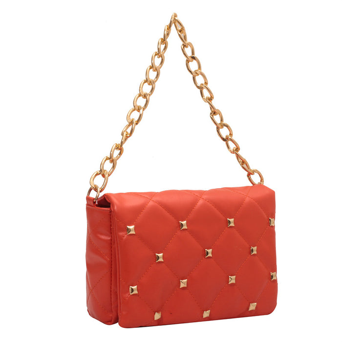 Wholesale PU Rivet Rhombus Thick Chain Shoulder Bag MOQ≥3 JDC-SD-HZD037