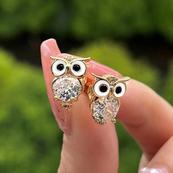 Wholesale Earrings Copper Zircon Cute Owl JDC-ES-CaoS038