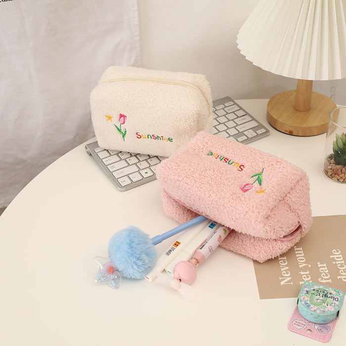 Wholesale Pencil Bags Plush Tulip Cute Large Capacity MOQ≥2 JDC-PB-YUNKE005