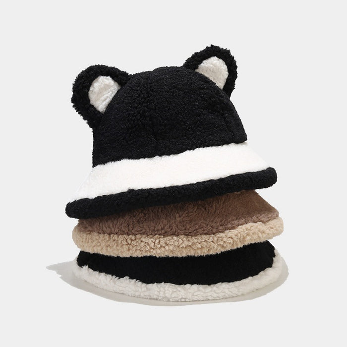 Wholesale Hat Polyester Cute Bear Ears Plush Bucket Hat MOQ≥2 JDC-FH-LvYi044