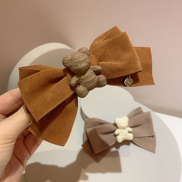 Wholesale Cute Letter Bear Suede Bow Hair Clip MOQ≥2 JDC-HC-Mer004