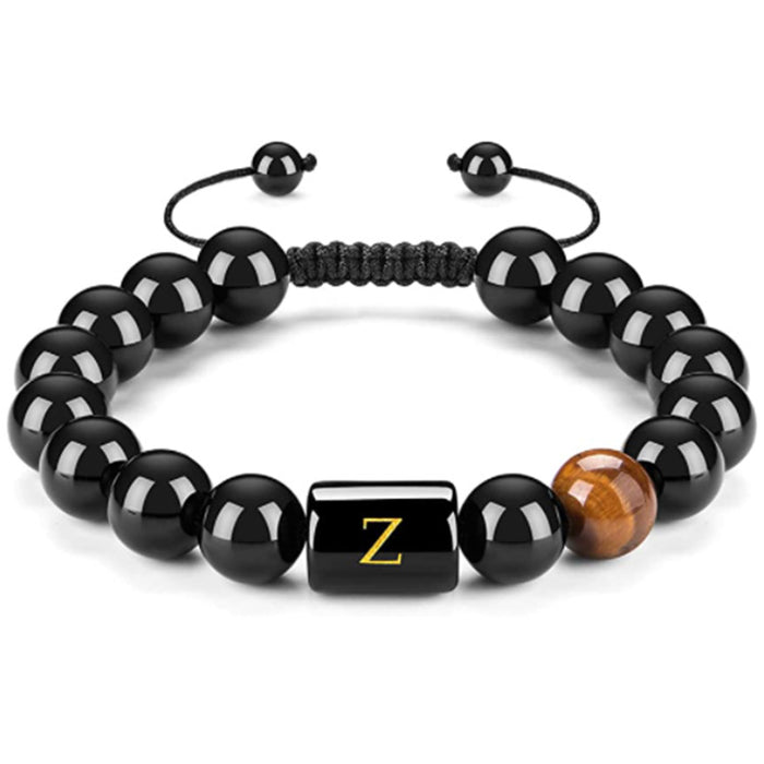 Wholesale Natural Black Onyx Stone Bracelet Men's 26 Letters Purely Handmade JDC-BT-YinY020