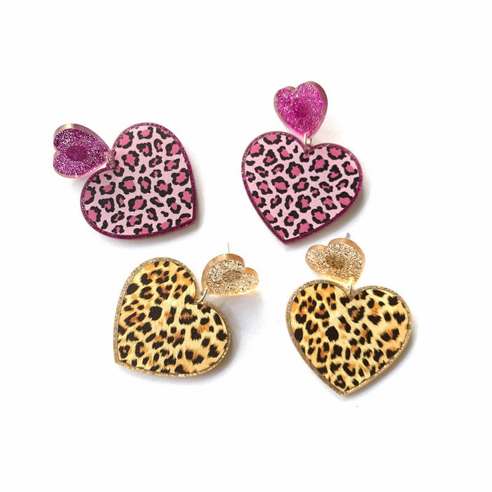 Wholesale Leopard Print Heart Acrylic Earrings JDC-ES-XUEP030