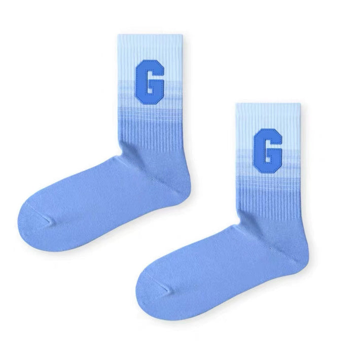 Wholesale mid tube socks gradient G letter sports socks JDC-SK-HuiLi006