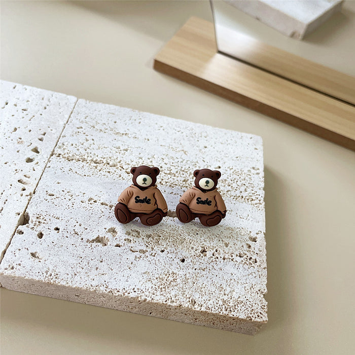 Wholesale Earrings Plastic Cute Bear Stud Earrings MOQ≥2 JDC-ES-Shier021