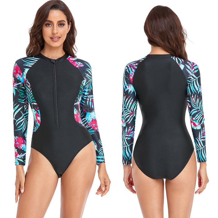 Wholesale Long Sleeve Surf Sports Swimsuit Zipper One Piece JDC-SW-Relang001