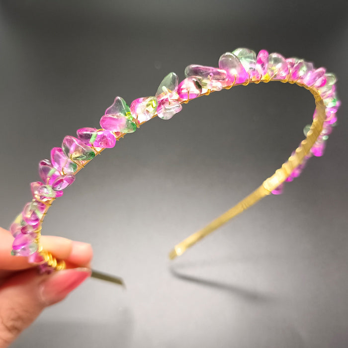 Wholesale Natural Crystal Gravel Crown Headband JDC-HD-ZHIY002