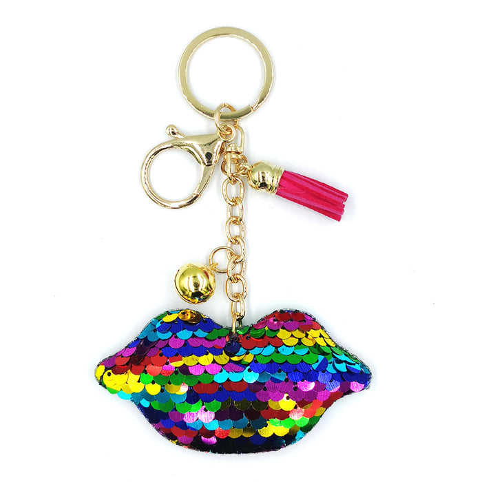 Jewelry WholesaleWholesale reflective bright face lip keychain Sequin tassel bell MOQ≥2 JDC-KC-QiShi025 Keychains 奇释 %variant_option1% %variant_option2% %variant_option3%  Factory Price JoyasDeChina Joyas De China