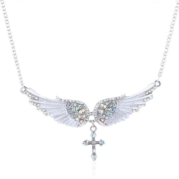 Jewelry WholesaleWholesale Angel Wings Cross Rhinestone Alloy Necklace JDC-NE-MM002 Necklaces 慕名 %variant_option1% %variant_option2% %variant_option3%  Factory Price JoyasDeChina Joyas De China