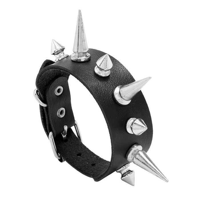 Wholesale Bracelet Artificial Leather Single Row Spike Punk Style Men's Bracelet JDC-BT-PK027