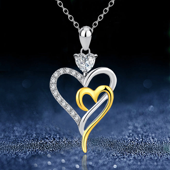 Wholesale Alloy Two Tone Gold Plated Double Heart Necklace JDC-NE-XunO027