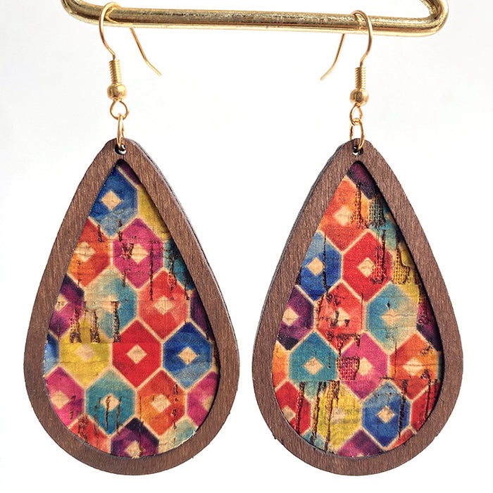 Jewelry WholesaleWholesale Rainbow Wood Leather Copper Earrings MOQ≥3 JDC-ES-HeYi001 Earrings 合异 %variant_option1% %variant_option2% %variant_option3%  Factory Price JoyasDeChina Joyas De China