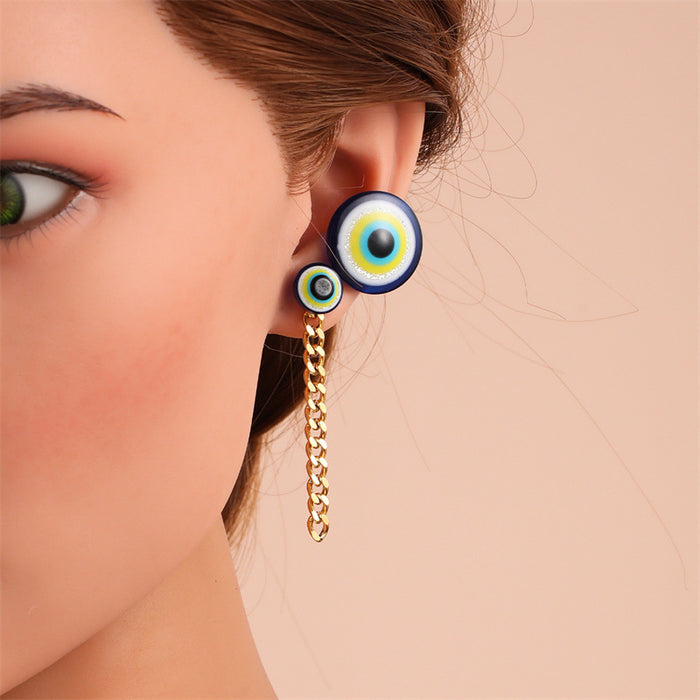 Wholesale Earrings Alloy Acrylic Eyeball Asymmetrical Tassels JDC-ES-GuTe040