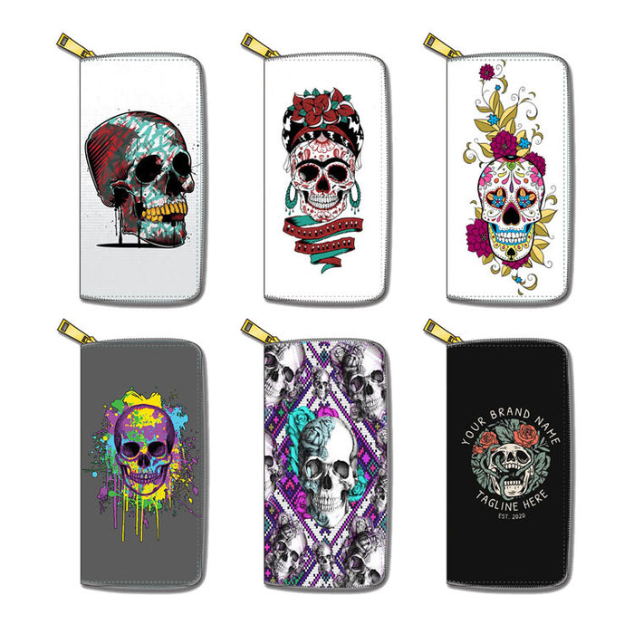 Wholesale Wallets PU Skull Print Zipper MOQ≥3 JDC-WT-Dengxin012