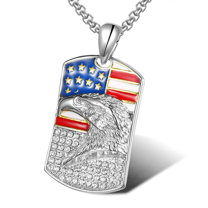 Wholesale 4th of July Alloy Independence Day Hip Hop Gold Plated Diamond Eagle Pendant Necklace JDC-NE-XunO039