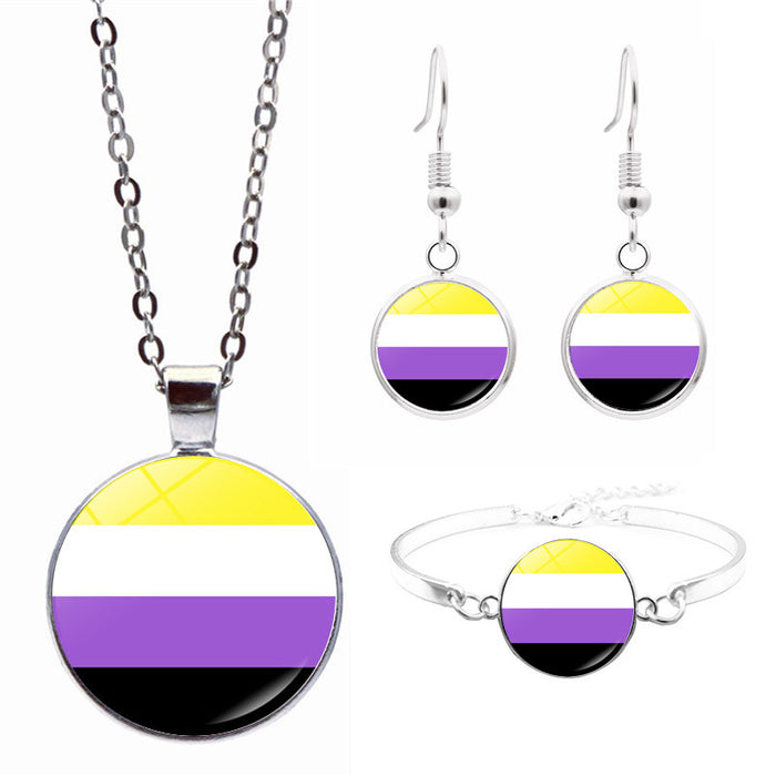 Wholesale LGBT Rainbow Flag Pride Day Necklace Bracelet Stud Earrings Set JDC-NE-JiaYun006