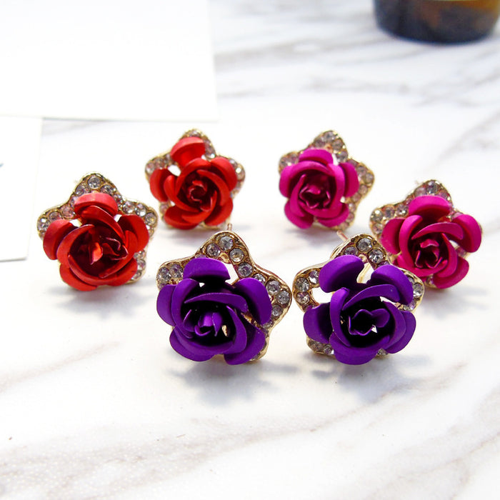 Wholesale Pentagram Rose Rhinestone Alloy Earrings MOQ≥2 JDC-ES-Kaiwei004