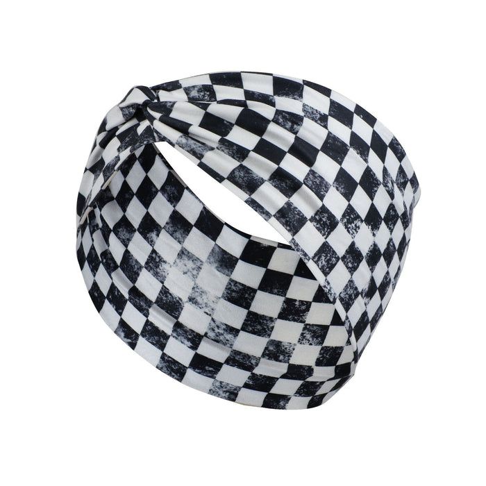 Wholesale Headband Milk Silk Checkerboard Stretch Knit Sports MOQ≥2 JDC-HD-FanM006