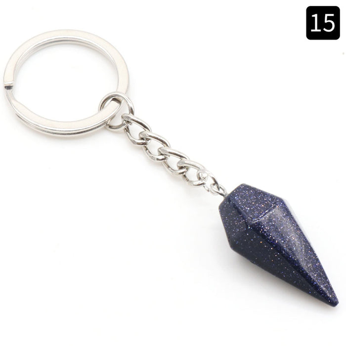 Jewelry WholesaleWholesale Natural Crystal Agate Stone Hexagonal Cone Keychain MOQ≥2 JDC-KC-KeS001 Keychains 科索 %variant_option1% %variant_option2% %variant_option3%  Factory Price JoyasDeChina Joyas De China