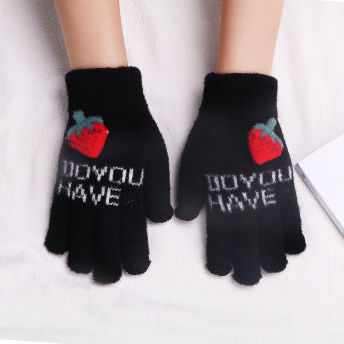 Wholesale Gloves Polyester Cute Strawberry Warm Touch Screen Gloves MOQ≥2 JDC-GS-JiaT011