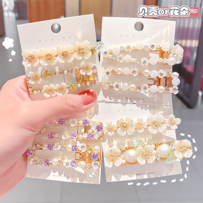 Wholesale Hollow Pearl Rhinestone Hair Clip Shell Flower Duck Bill Clip JDC-HC-Hengx002