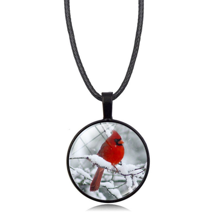 Wholesale Necklace Alloy Glass Piece Red Bird Time Stone Pendant Sweater Chain JDC-NE-HengX007