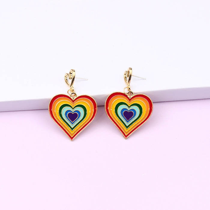 Wholesale Rainbow Love Oil Drop Earrings Tassel Earrings MOQ≥2 JDC-ES-DUAI021