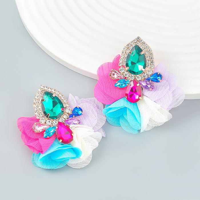 Wholesale Alloy Diamond Fabric Floral Earrings JDC-ES-JL991