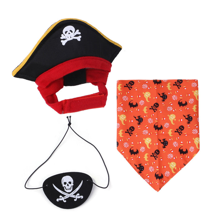 Wholesale Pet Decorations Polyester Halloween Pirate Hat Triangle Set MOQ≥2 JDC-PD-Miaodi003